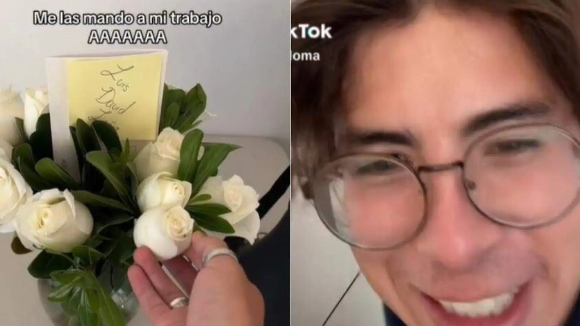 Joven recibe flores de su novia y se pone a llorar. Reacción lo viraliza